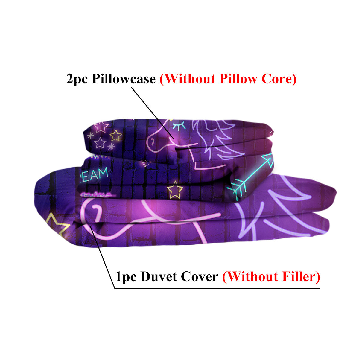 Star Bedding Neon  Pattern 3 Piece Black Duvet Cover Set