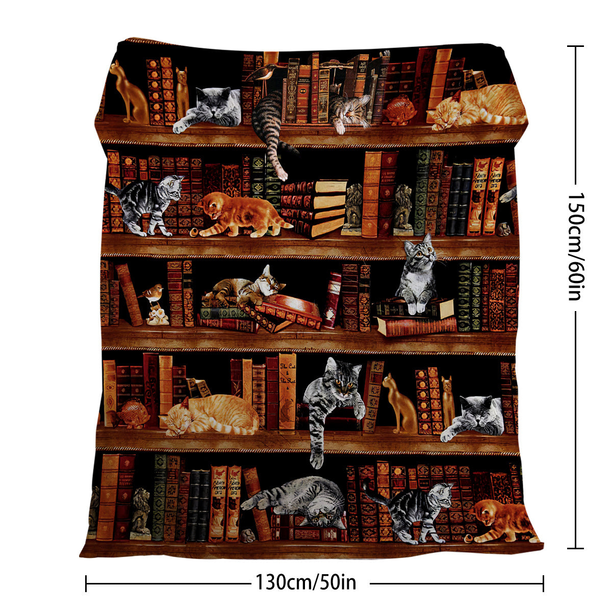 Vintage Kitten Flannel Blanket Cat In The Bookshelf Throw Blanket Librarian Book Lover Gifts Fleece Blankets For Bed Couch Sofa