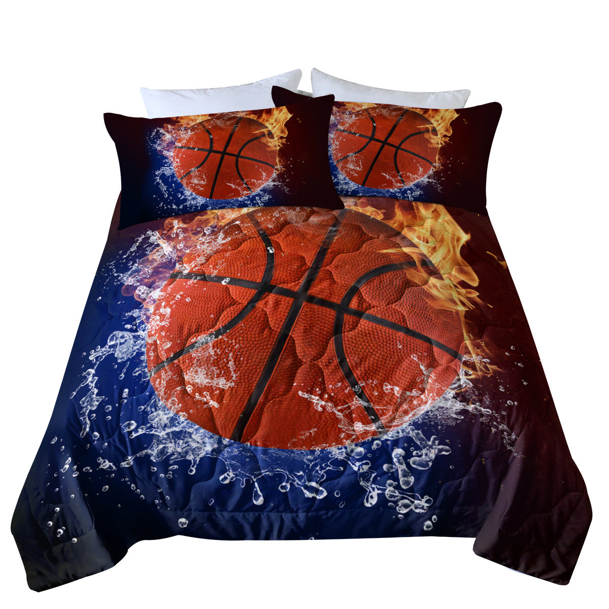 Sports Basketball Pattern Comforters Sets Twin Size 3PC Fire Water Bedding Sets For Boys Include 1 Comforter And 2 Pillowcases