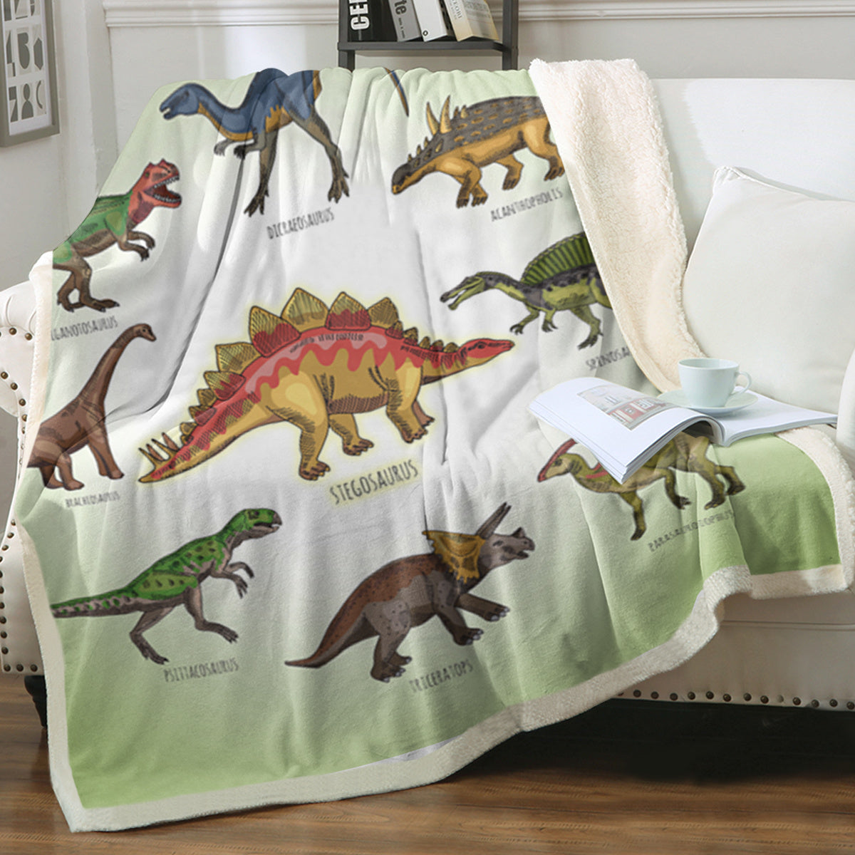 Dinosaur Family Sherpa Fleece Throw Blanket For Boys Girls Adults 50x60 , 60x80 Fuzzy Soft Warm Blanket For All Seasons