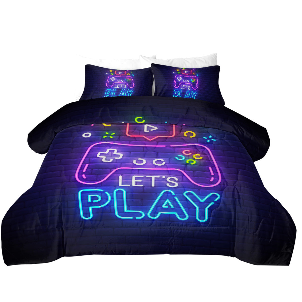 3 Pieces Neon Game Pattern Comforter Set Ultra Soft Bedding Set
