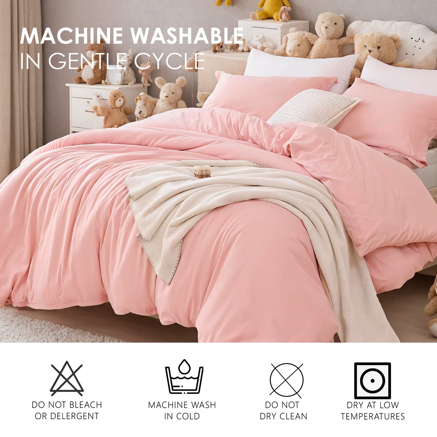 Three-piece Bedding Set With Solid Color Quilt Cover And Pillowcase, Three-piece Bedding Set - Super Soft Microfiber Hotel Series - Brushed Super Soft And Machine Washable, Cute Pink Three-piece Set W