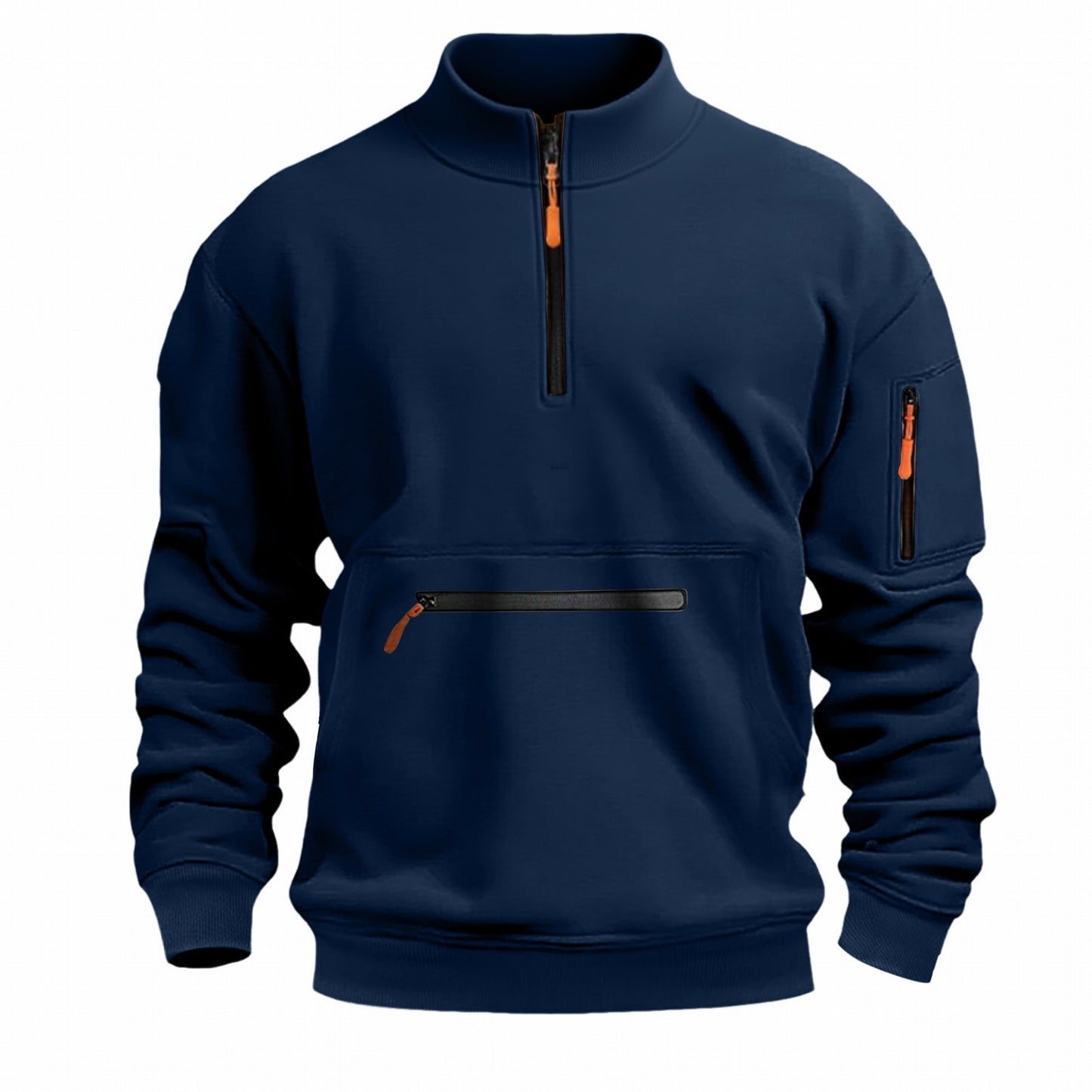 Men's Stand Collar Zipper Sweater Casual Fleece Sweater