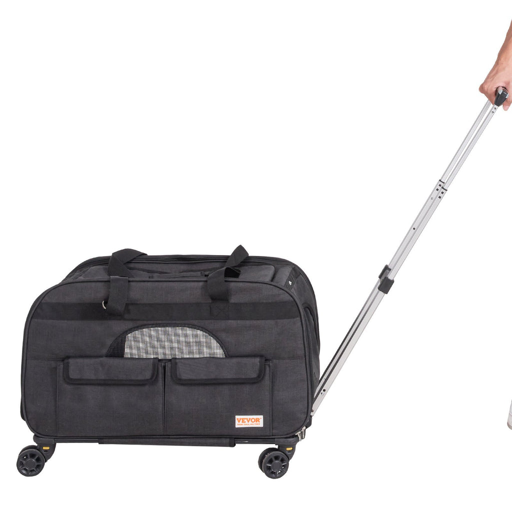 Cat Carrier With Wheels, Rolling Pet Carrier With Telescopic Handle And Shoulder Strap, Dog Carrier With Wheels For Pets Under 35 Lbs, With 1 Folding Bowl, Black