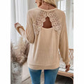 Women's Lace Open Back Top Long Sleeve V-Neck Dressy Casual Shirt For Fall