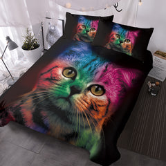 Cat Bedding For Kids Girls Boys Cute Colorful Cat Pattern Quilt Cover Bedspread 3 Piece Bold Color Black Animal Duvet Cover Set For Single Bed