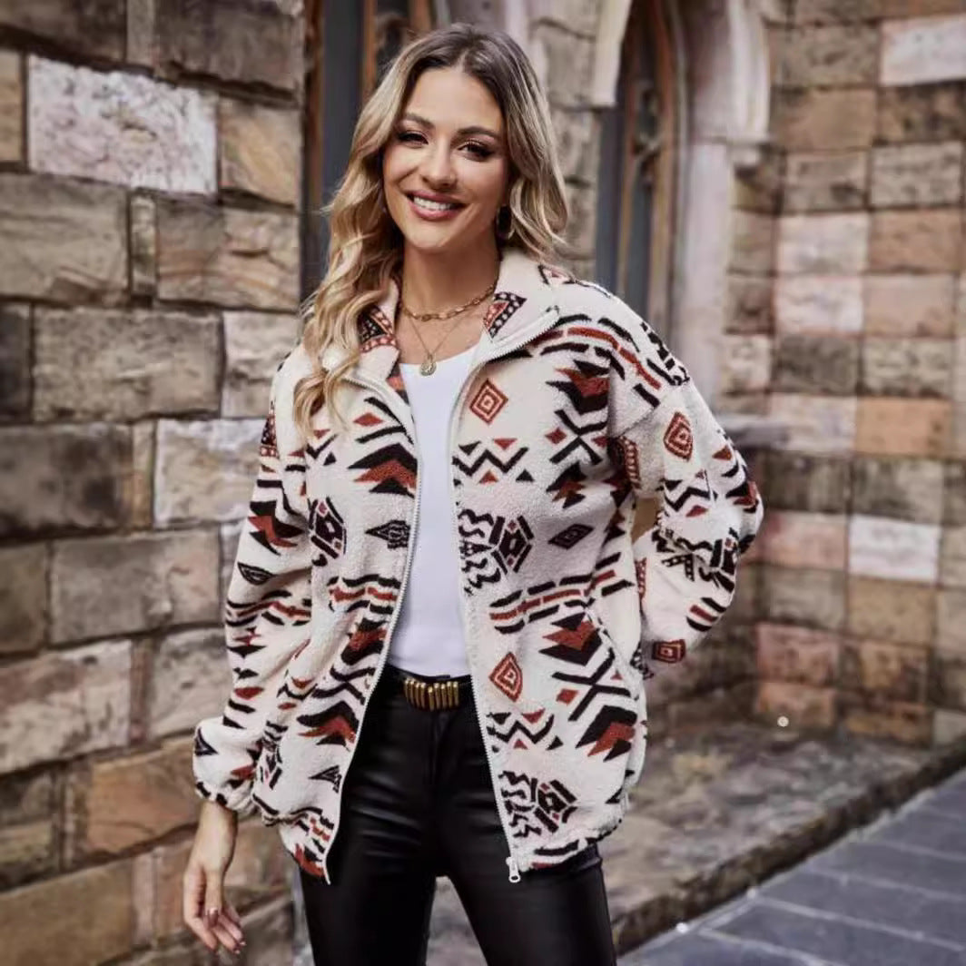 Double-sided Plush Pocket Zipper Cardigan Casual Top Coat