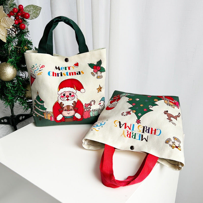 Cartoon Santa Snowman Tote Canvas Bag