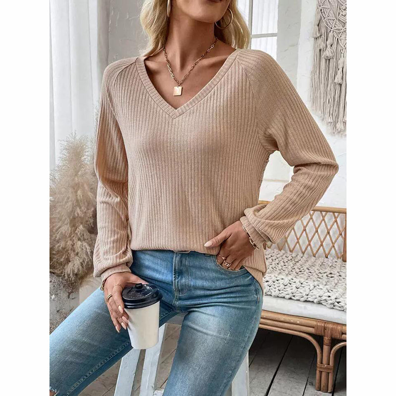 Women's Lace Open Back Top Long Sleeve V-Neck Dressy Casual Shirt For Fall
