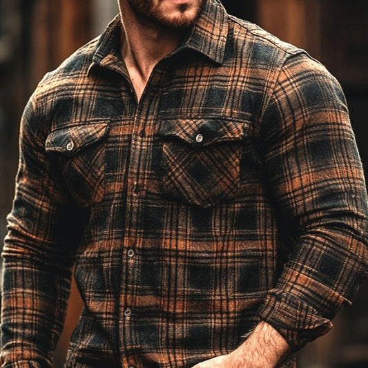 Plaid Printed Fleece-lined Men's Pocket Shirt