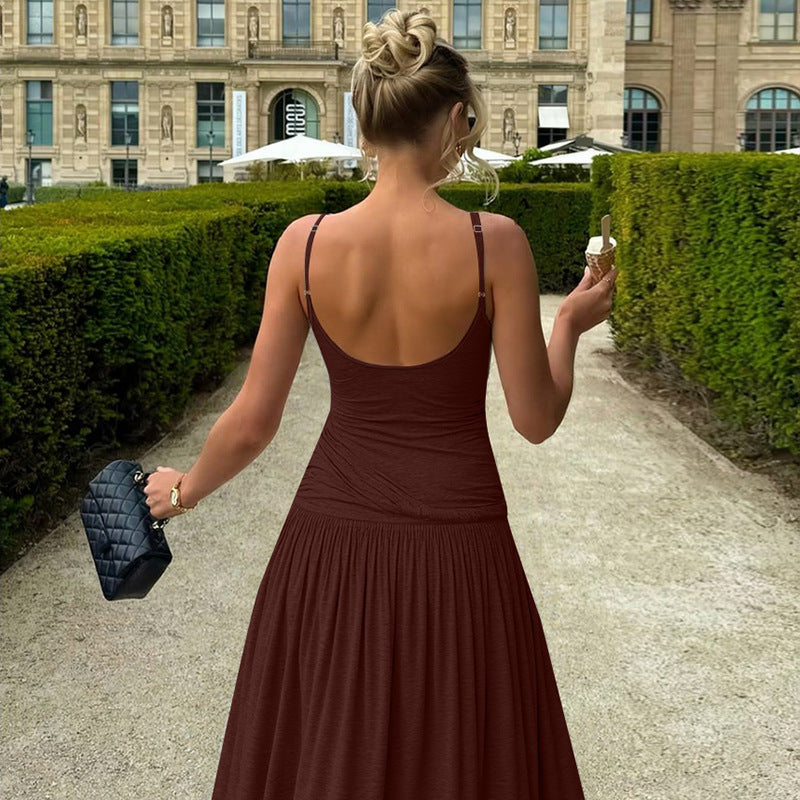 French Style Cold Strap Dress Waist Slimming