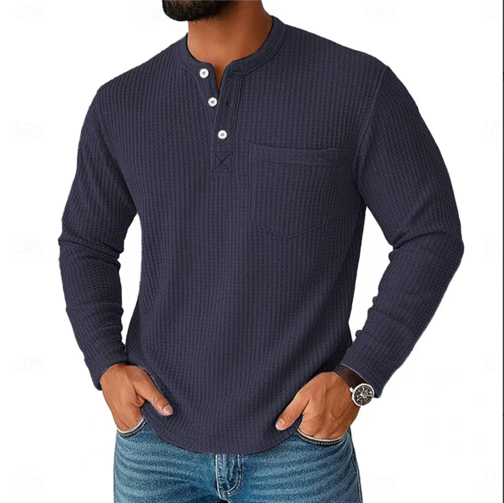 Long Sleeve Henley Shirt Long Sleeve Collar Button Men's Casual Jacket