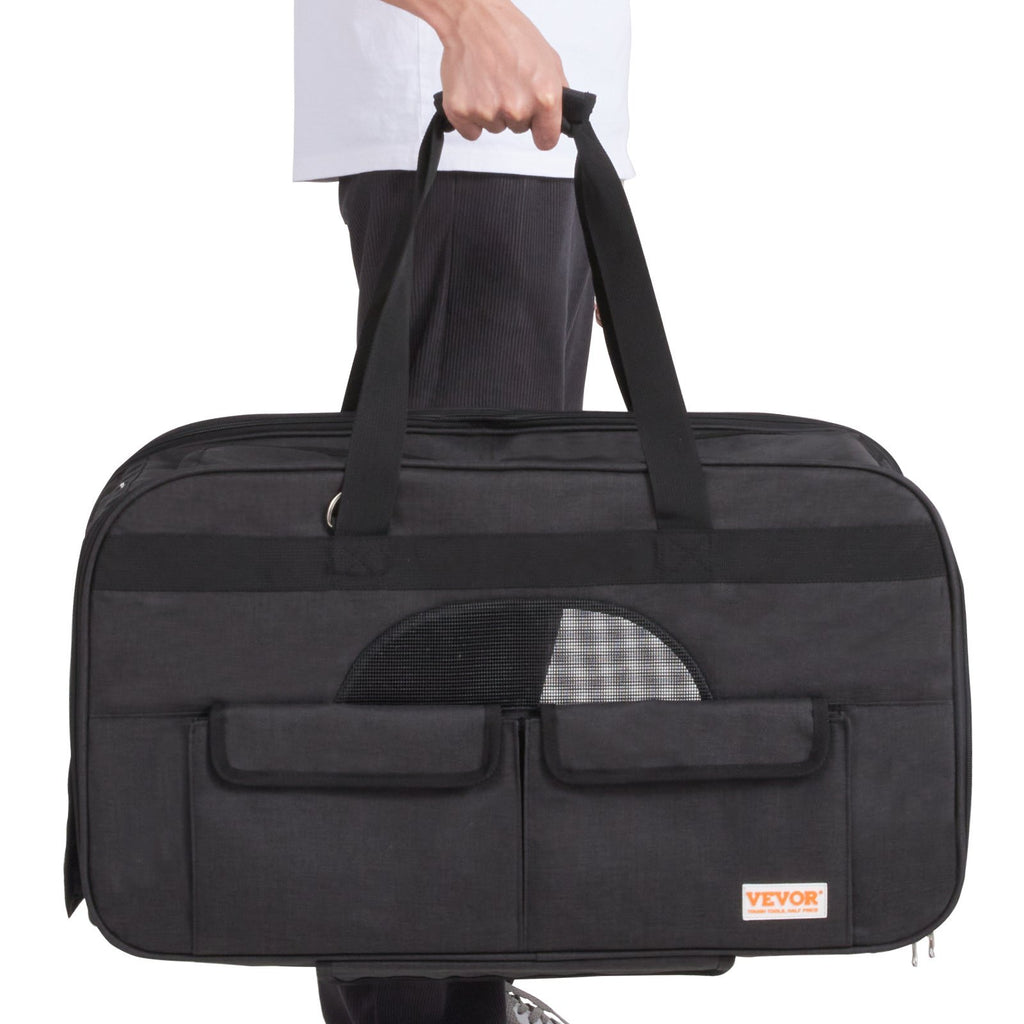 Cat Carrier With Wheels, Rolling Pet Carrier With Telescopic Handle And Shoulder Strap, Dog Carrier With Wheels For Pets Under 35 Lbs, With 1 Folding Bowl, Black