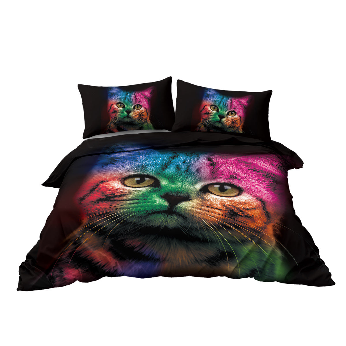 Cat Bedding For Kids Girls Boys Cute Colorful Cat Pattern Quilt Cover Bedspread 3 Piece Bold Color Black Animal Duvet Cover Set For Single Bed