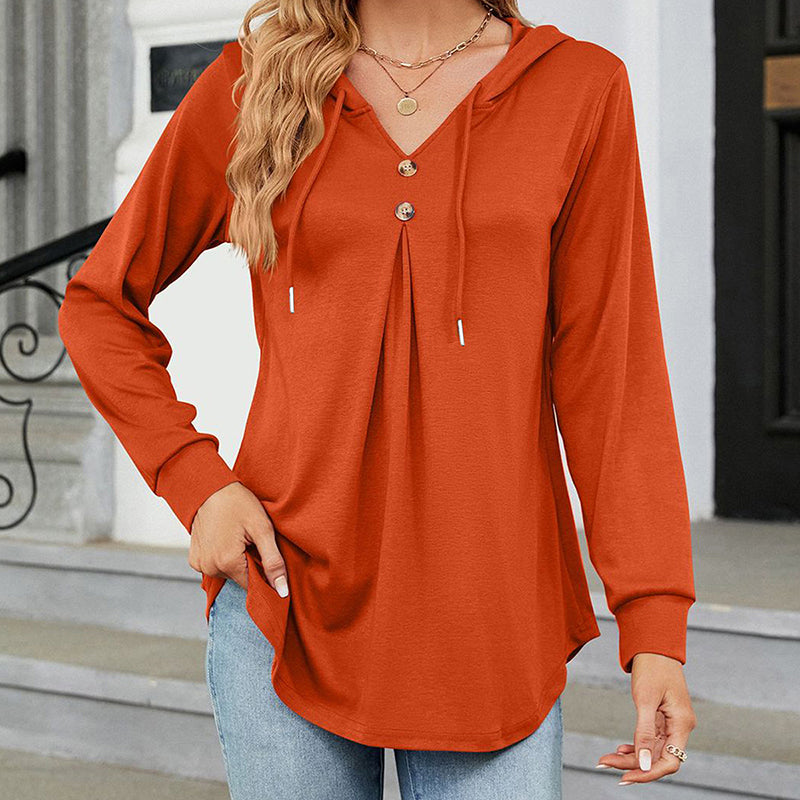 Women's Long Sleeve Hooded Tunic Tops Button Swing Pullover Hoodie Sweatshirts