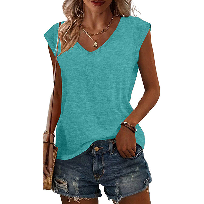 4Pack Women's V-Neck Short Sleeve T-Shirts - Summer Casual Solid Color Tops