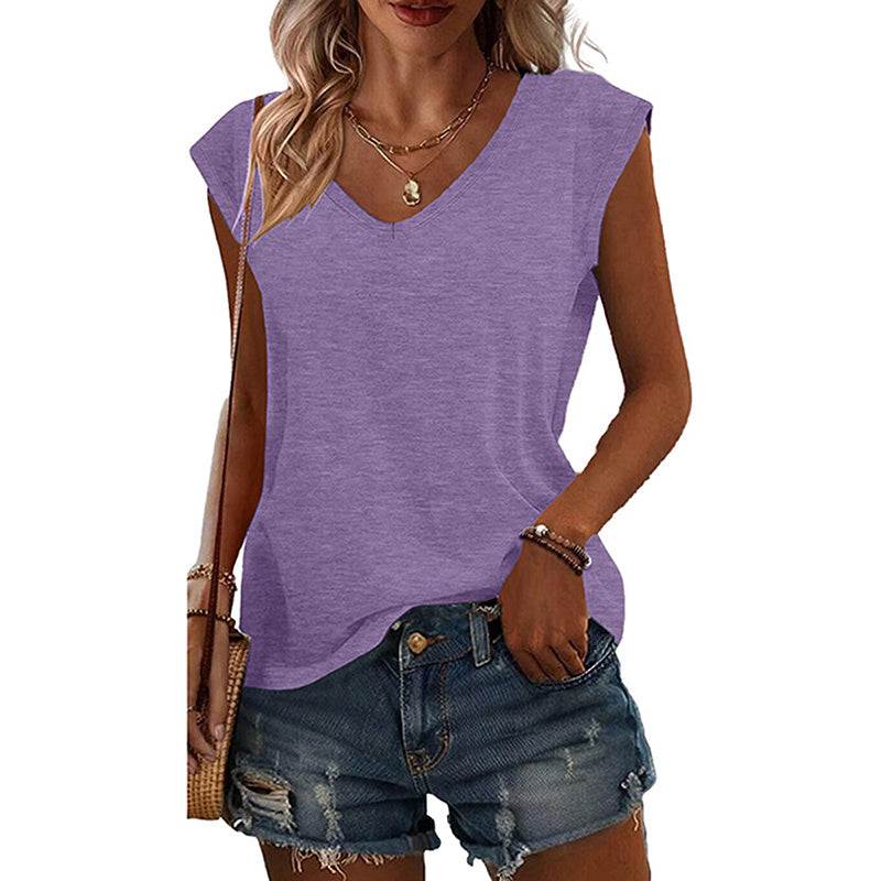 4Pack Women's V-Neck Short Sleeve T-Shirts - Summer Casual Solid Color Tops
