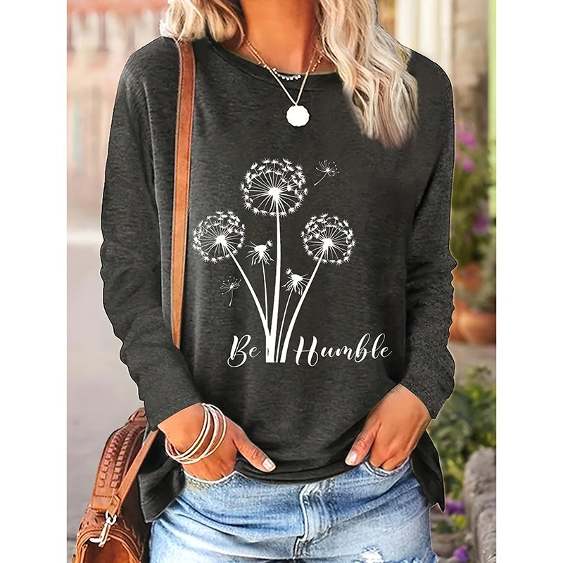 4 Packs Women's Long Sleeve Shirts Dandelion Graphic Print Tees Casual Round Neck T Shirts