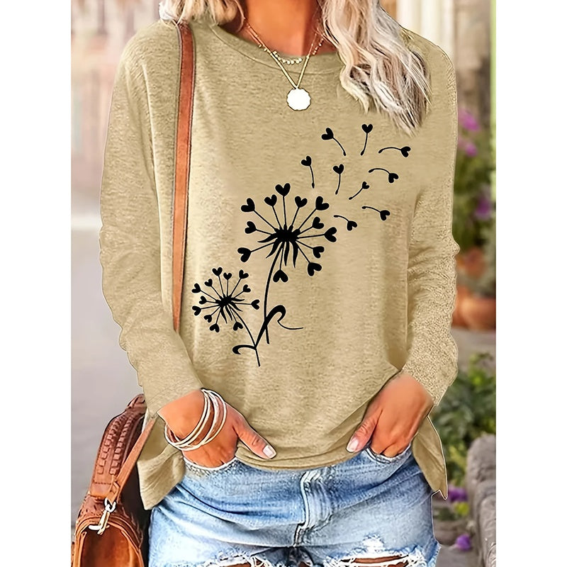 4 Packs Women's Long Sleeve Shirts Dandelion Graphic Print Tees Casual Round Neck T Shirts