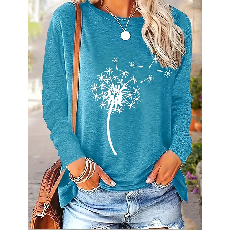 4 Packs Women's Long Sleeve Shirts Dandelion Graphic Print Tees Casual Round Neck T Shirts