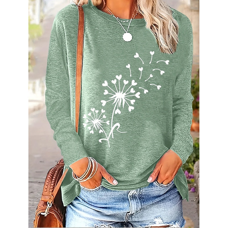 4 Packs Women's Long Sleeve Shirts Dandelion Graphic Print Tees Casual Round Neck T Shirts
