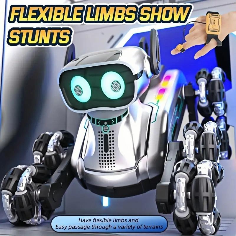 Silver Eight-wheel Stunt Dual Remote Control Robot Dog