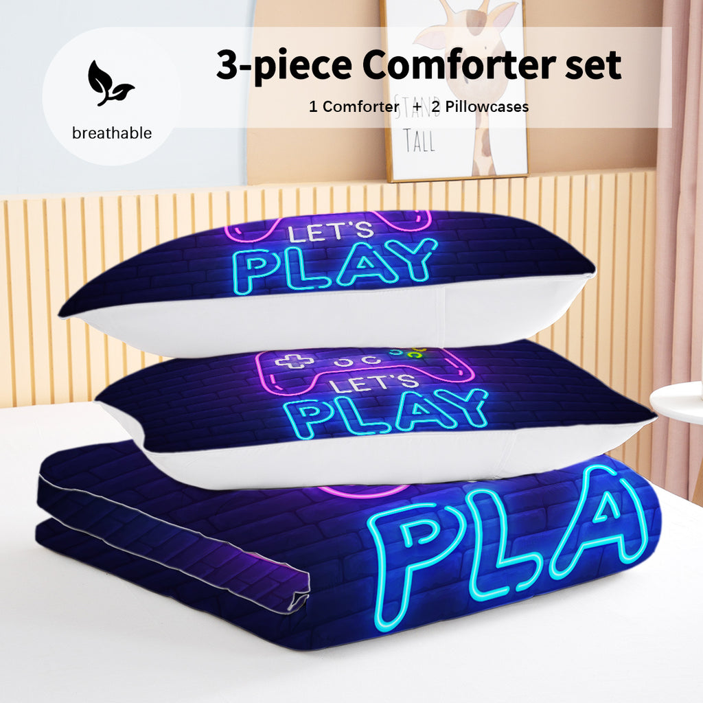 3 Pieces Neon Game Pattern Comforter Set Ultra Soft Bedding Set
