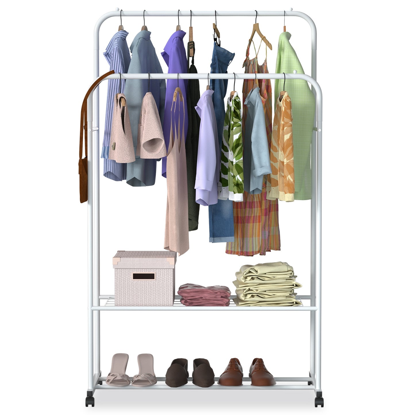 1Pc Garment Hanging Rack Clothing Hanging Rail Pillow Shoe Display Organizer Stand Rolling Wheel Clothes Organizer