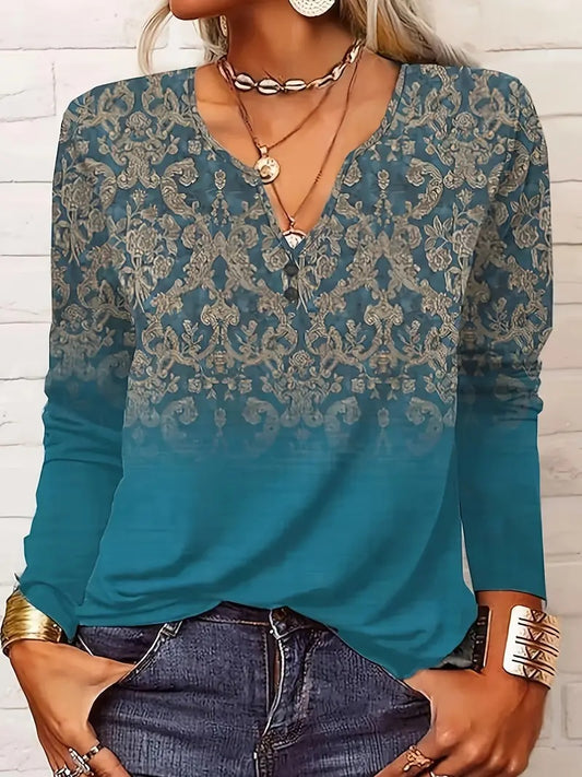 Autumn Winter New Fashion Print Long-sleeved Crewneck T-shirt