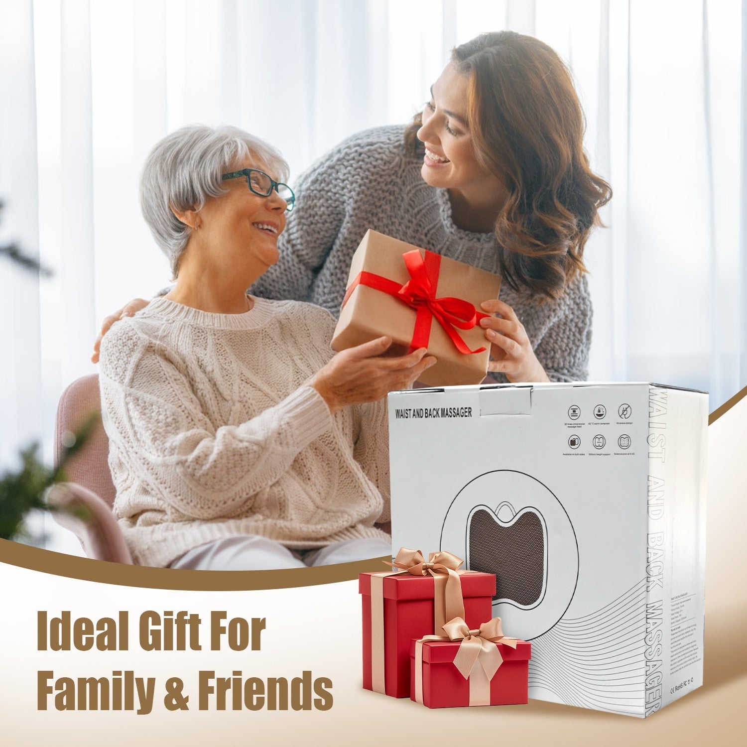 1Pc Shiatsu Back And Waist Massager With Heat Cordless Rechargeable Kneading Lower Back Massage Pillow Portable Lumbar Massager For Home Car Office