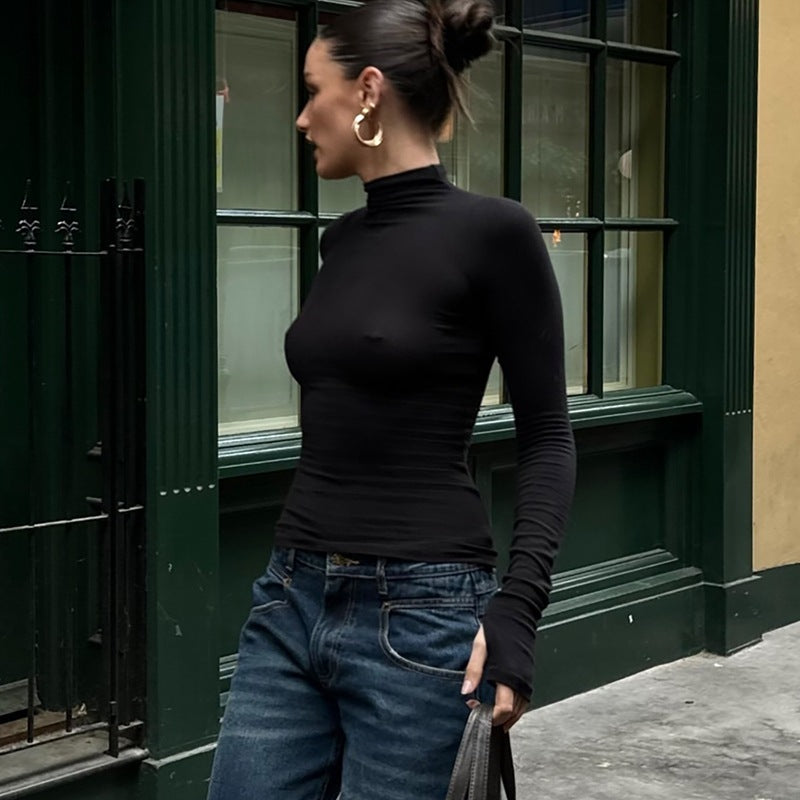 Women's Slim Fit Midriff-baring Long-sleeved Knitted Top