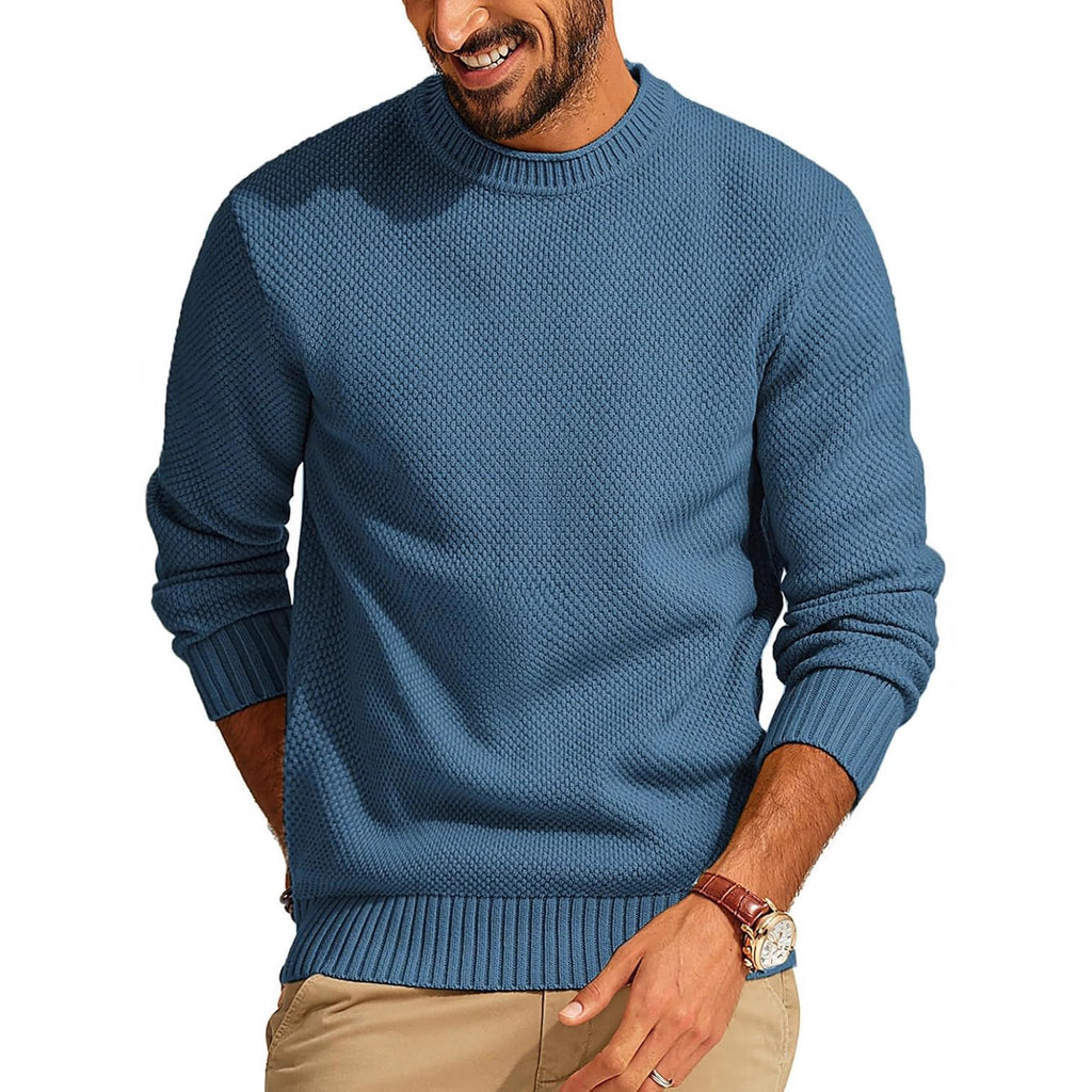 Round Neck Pullover Sweater Men's Waffle Sweater
