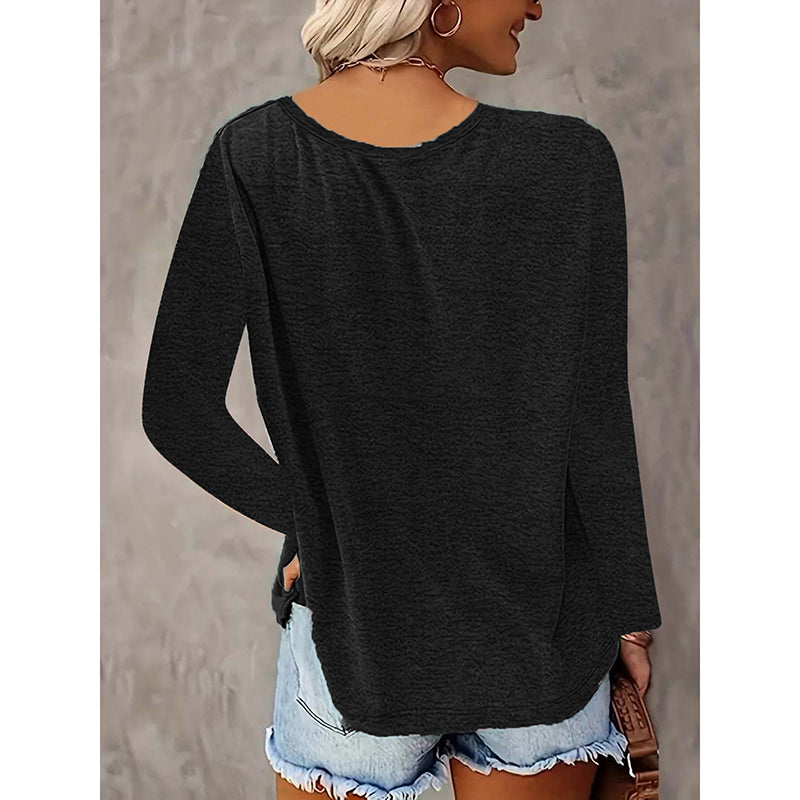 Womens Long Sleeve Shirts Fall Tops Basic Tshirts Loose Fit V Neck 3 Packs
