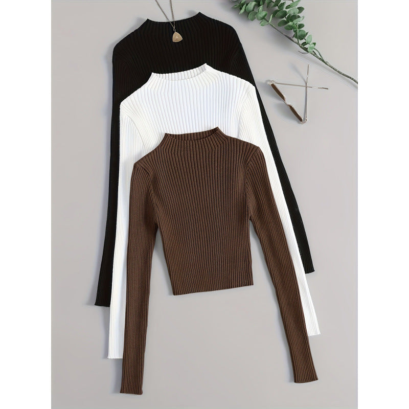 Layer 3pcs Set Stand Collar Ribbed Base Layer