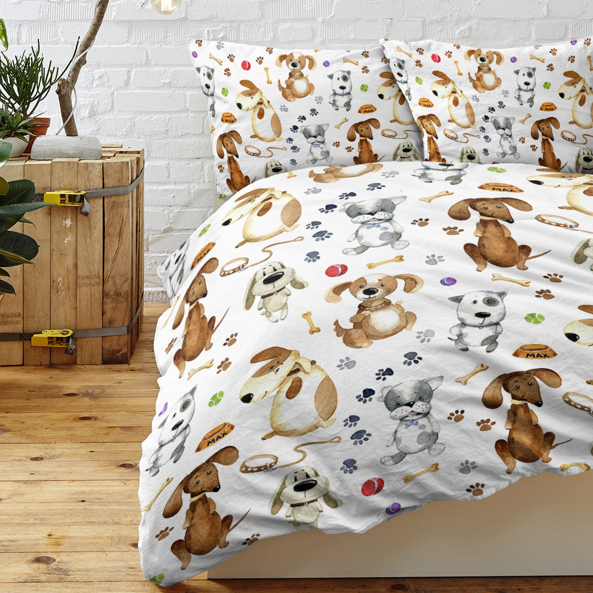 Kids' Duvet Cover Sets Animals Pastel Duvet Covers Cartoon Dogs Paws Pattern Bed Sets 3 Pieces 1 Duvet Cover And 2 Pillow Cases Cute Puppy Dogs Bedding For Kids