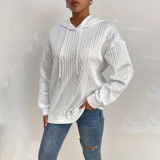 Womens Hoodies Casual Long Sleeve Drawstring Textured Pullover Tops Loose Hooded Sweatshirt