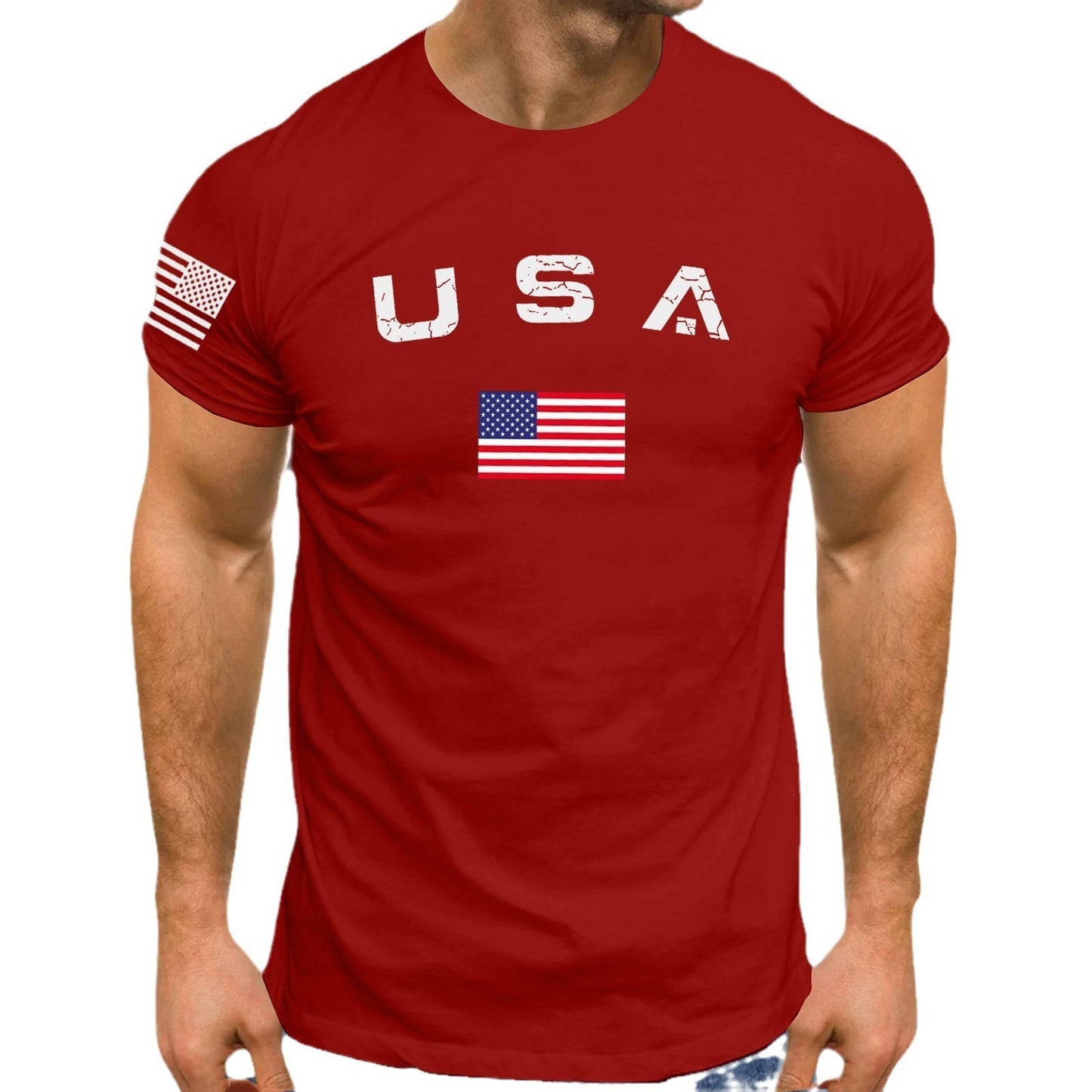 3D Digital Printing American Men's Round Neck Short Sleeve