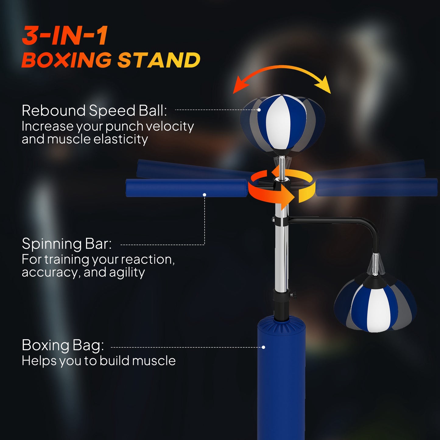 4.6'-6.7' Speed Bag Boxing Bag Stand, Reflex Bag Boxing Training Equipment, Speed Punching Bag, Blue