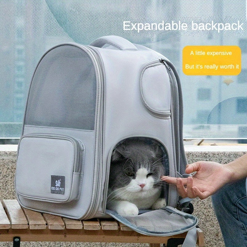 Adventure-Ready, Expandable Pet Carrier Backpack - Large Capacity, Nylon, Zip Closure For Cats & Dogs - Ideal For Outings