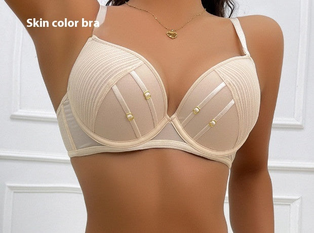 Sexy Light Luxury Thick Cup Underwear Push Up Breast Holding Anti-sagging Adjustable Contrast Color Bra Set
