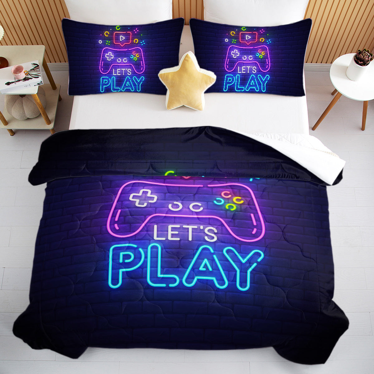 3 Pieces Neon Game Pattern Comforter Set Ultra Soft Bedding Set