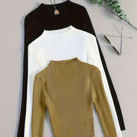 Layer 3pcs Set Stand Collar Ribbed Base Layer