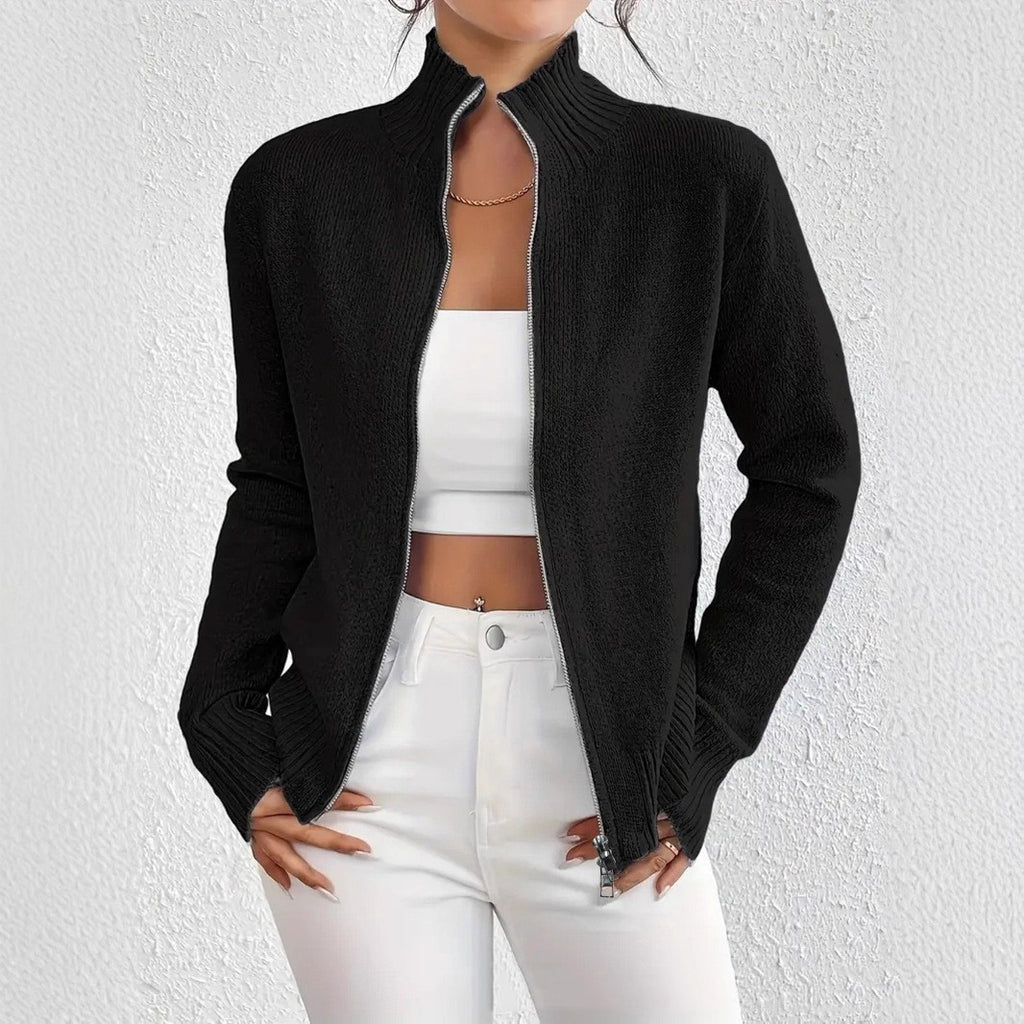Stand Collar Zipper Sweater Fashionable Knitted