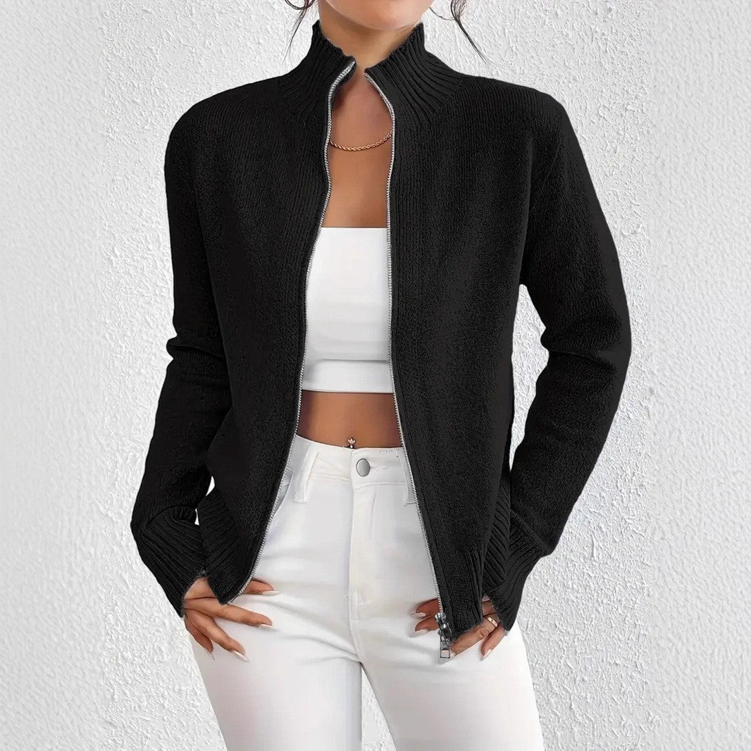 Stand Collar Zipper Sweater Fashionable Knitted