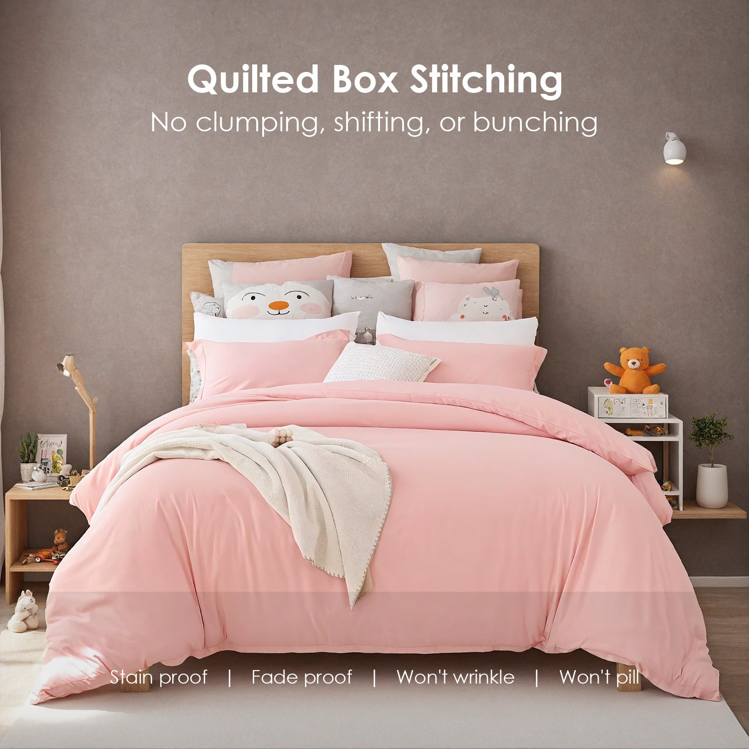 Three-piece Bedding Set With Solid Color Quilt Cover And Pillowcase, Three-piece Bedding Set - Super Soft Microfiber Hotel Series - Brushed Super Soft And Machine Washable, Cute Pink Three-piece Set W