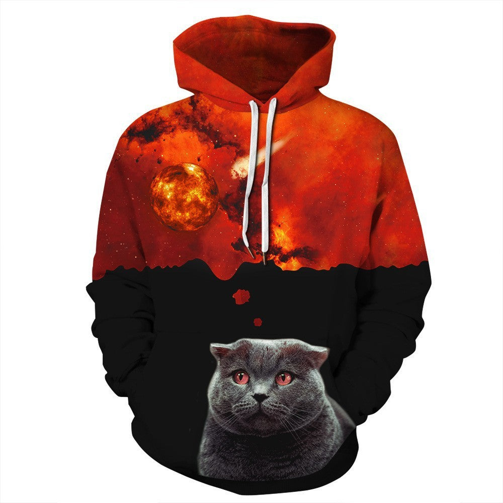 3D Black And White Contrast Color Digital Printing Couple Hooded Sweater