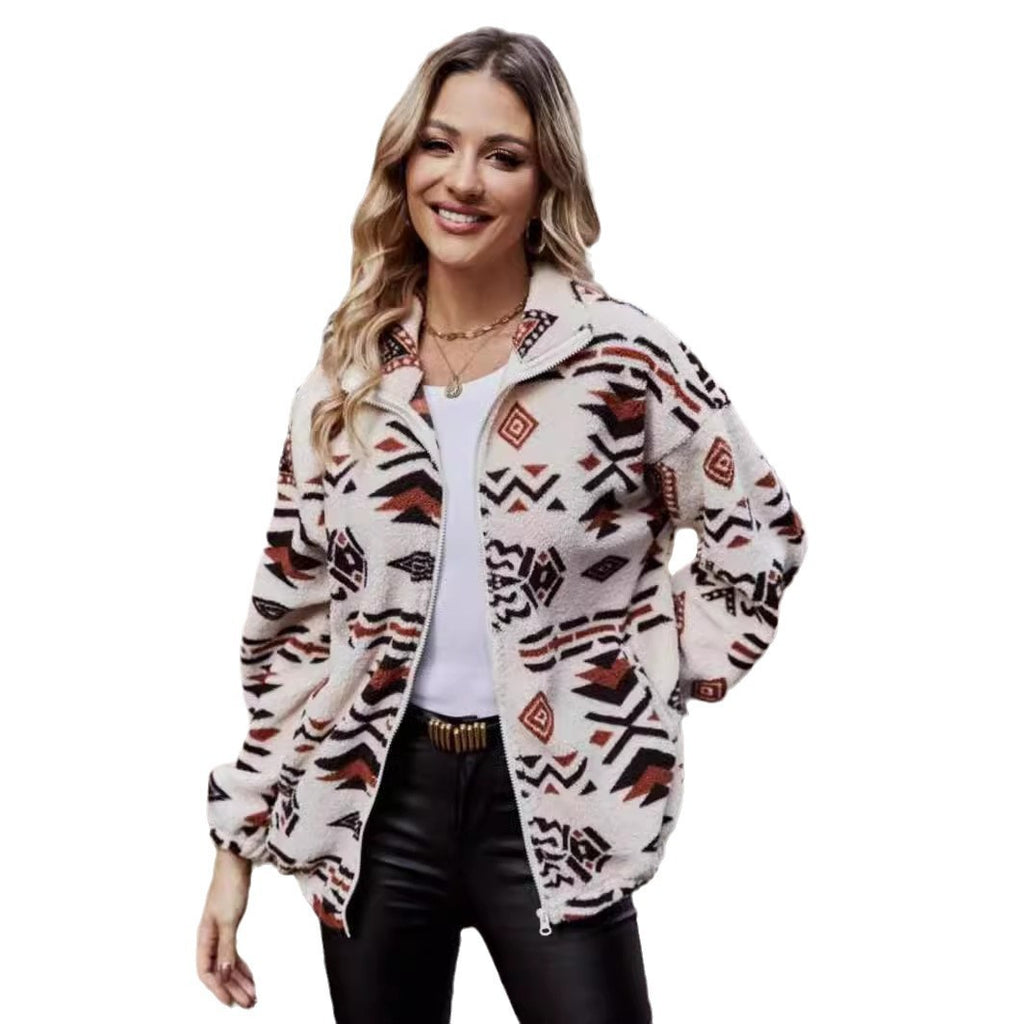 Double-sided Plush Pocket Zipper Cardigan Casual Top Coat