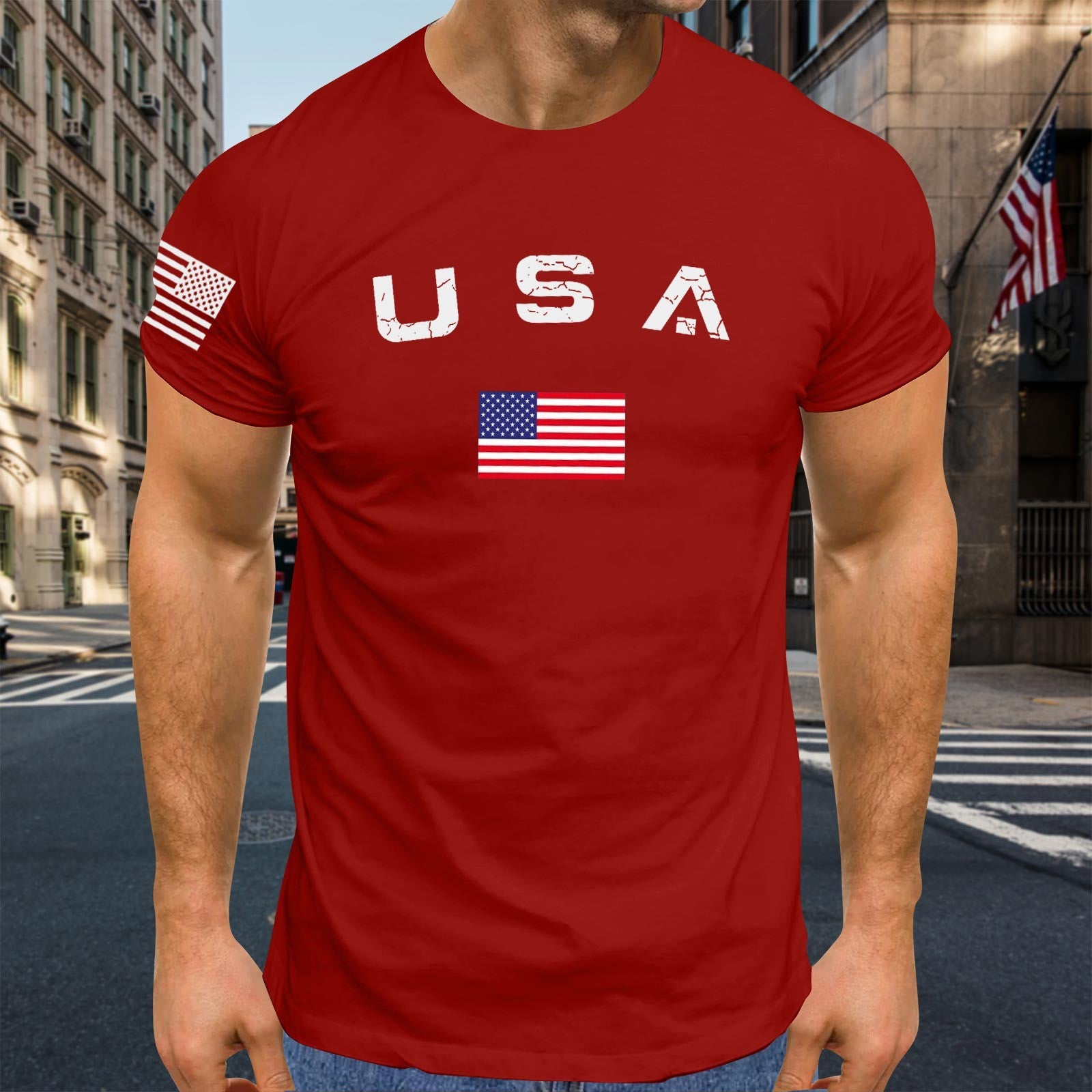 3D Digital Printing American Men's Round Neck Short Sleeve