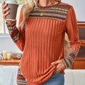 Women's Elegant Geometric Pattern Pullover - Lightweight Long Sleeve Button Blouse For Casual Outfits