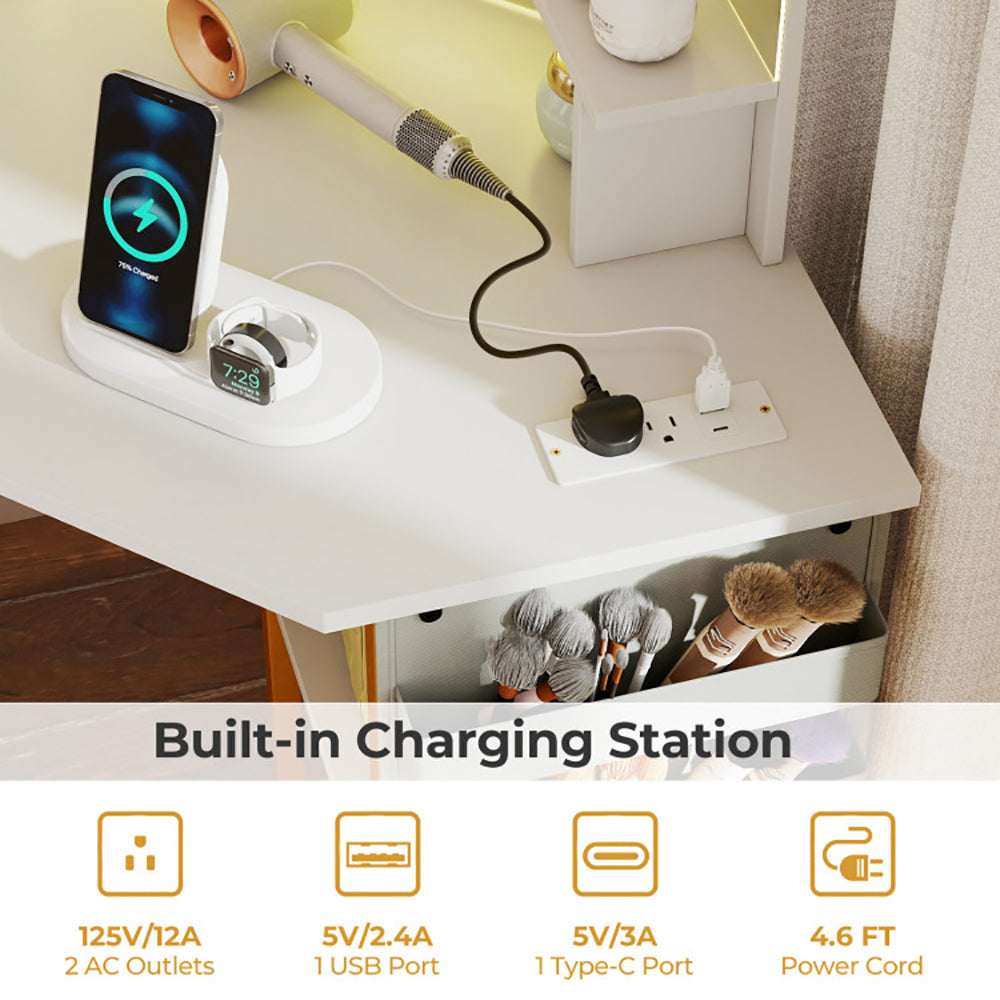 Corner Vanity Desk With Mirror And Lights Makeup Dressing Table With Triple Mirror